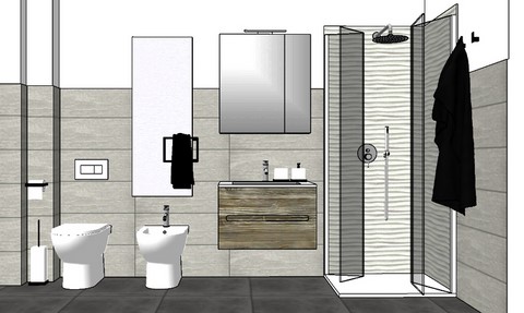 Progetto 3D bagno di Milano radiatore d'arredamento grigio